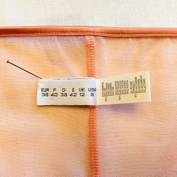 New La Perla sheer peach designer chemise/slip dress w/leaf design size EU 38 - Picture 7 of 10